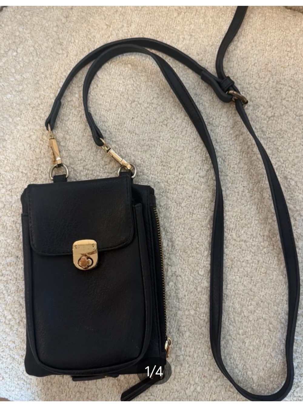 Black Crossbody Phone Pouch with Gold-Tone Hardware